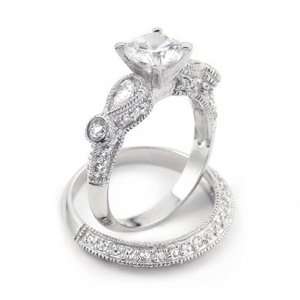 Bling Jewelry Vintage Wedding Engagement Ring Set Round 2 ct CZ 