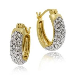 Yellow Gold Plated Sterling Silver Diamond Accent Small Hoop Earrings 