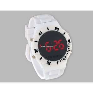  Men Digital Red Light LED Watch Silicone Band White 