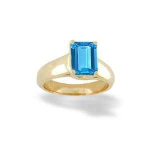   Yellow or White Gold Emerald Cut Blue Topaz Ring Size 7 1/2 Jewelry