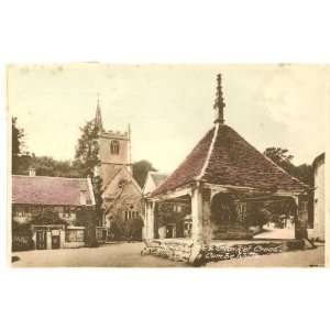 1930s Vintage Postcard The Church and Market Cross   Castle Combe 