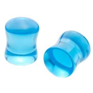   of 2 Gauge (6mm)   Aqua Blue Double Flared Glass Ear Plugs Jewelry