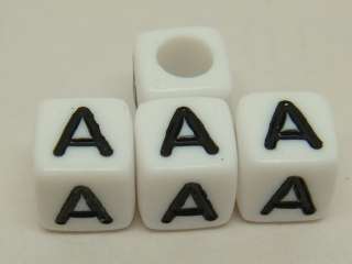 White / Black Letters 6mm Cube Acrylic Letter Alphabet Beads   bsb22 