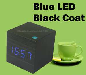 Mini Digital LED Wooden Wood Desktop Alarm Clock Black  