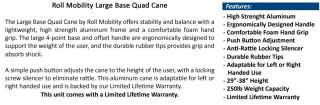 Roll Mobility Aluminum Large Base Quad Cane 1B  