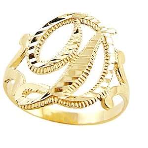  Letter Ring D Initial Band 14k Yellow Gold Cursive Alphabet 