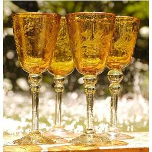 Etched wine glasses, Amber Flowers (set of 4)  Kitchen 