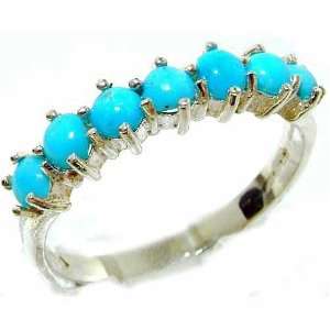  9K White Gold Womens Turquoise Anniversary Eternity Ring 