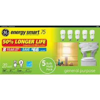 GE Energy Smart 20 Watt White Spiral CFL Light Bulbs 5 pkOpens in a 