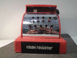 Vintage Red Metal Toy Collectible Cash Register Working Push Buttons 