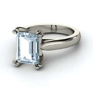    Quotation Ring, Emerald Cut Aquamarine Platinum Ring Jewelry