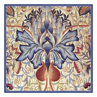 Arts & Crafts Style William Morris Blue Thistle Counted Cross Stitch 