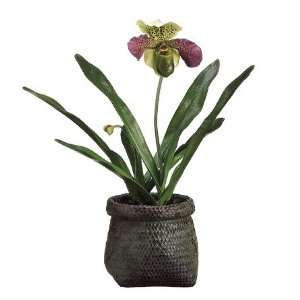 20 Ladys Slipper Orchid Silk Flower Arrangement  Green/Purple (case 