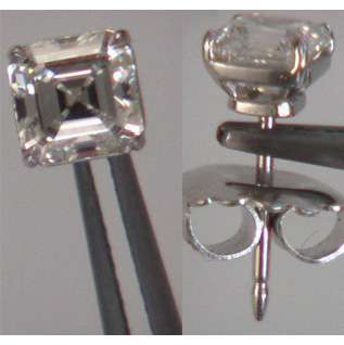 10ct Asscher Cut Diamond Platinum Stud Earrings F VS  