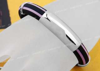 Stainless Steel Pink Stripe Rubber Bangle Bracelet 0.5 CHIC  