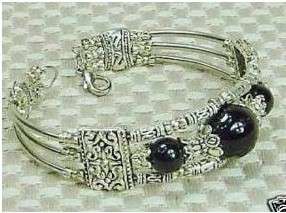 Tibet Silver Beautiful Black Jade Bead Bracelet  