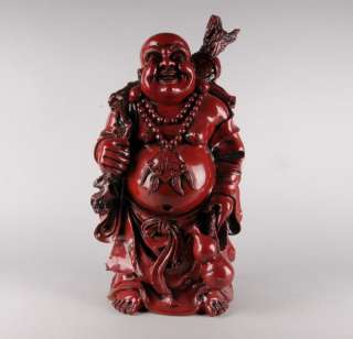 Large 19 Happy Traveling Buddha Red Resin Statue  