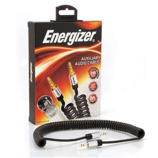 New Energizer 8 ft Coiled AUX Auxiliary Cable 3.5 3.5mm 24K Gold Jack 