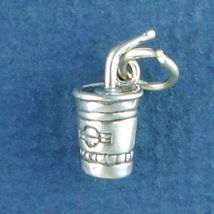   Sterling Silver Cup with Straw Charm   Fountain Drink 