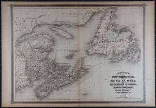 Johnson 1886 Atlas HUGE Antique MAP Canada Nova Scotia  