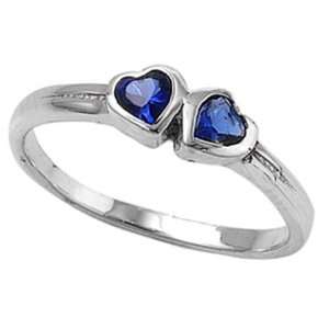  Blue Sapphire Double Heart Birthstone Ring (4) Jewelry