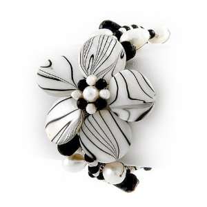    Zebra Print Shell Flower Cuff Bracelet Fashion Jewelry Jewelry
