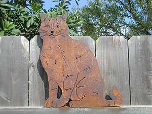 Rustic Metal Fence / Yard Art   Sitting Cat  