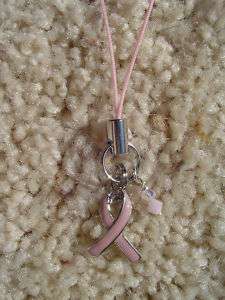 Pink Ribbon Breast Cancer Crystal Cell Phone Charm NEW  