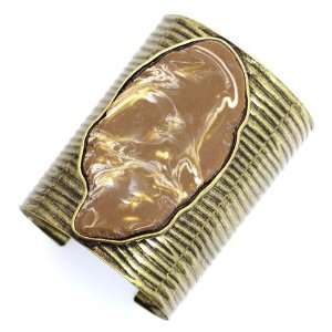  Chunky Stone Cuff Bracelet; 3.25L; Burnished Gold Metal; Brown 