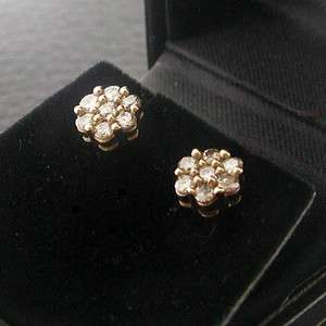 ESTATE 14k Yellow Gold Champagne Diamond Flower Design Earrings  