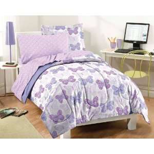  Butterfly Prints Purple and White Comforter Set