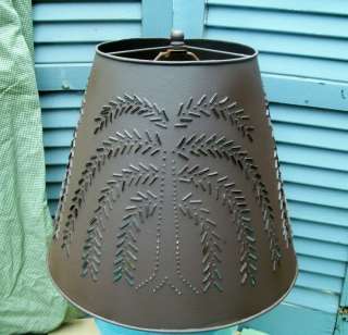 Primitive Country Punched Tin Lamp Shade Willow Tree 15  