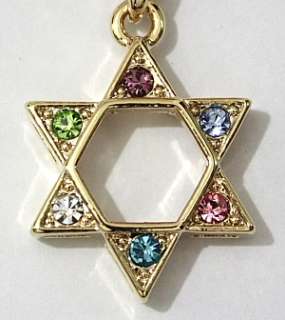   Tone Amulet Pendant with Sparkling Multi Colored Crystals and Necklace
