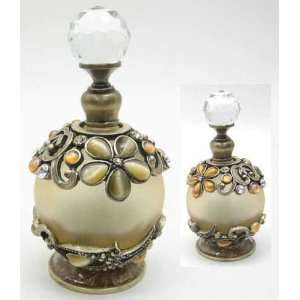  Glass Perfume Bottle Cat eyes & Stones Accented Yellow 