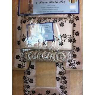 15 piece BATHROOM rug set BEIGE bath fabric shower curtain matching 