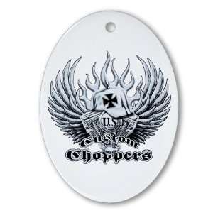   (Oval) US Custom Choppers Iron Cross Hat and Engine 