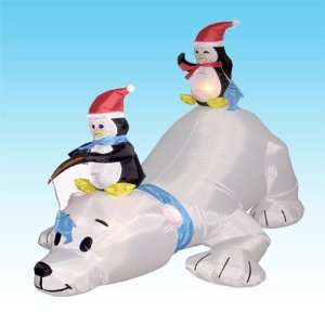 6 Foot Long Christmas Inflatable Penguins Fishing on a 