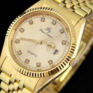 LUXURY GOLD STAINLESS MENS WRIST WATCH CRYSTAL DATE NEW  
