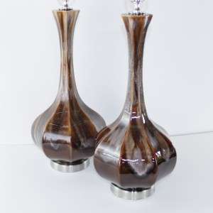LG30 Pair Haeger Drip Glaze Pottery Ceramic Lamps Mid Century Danish 