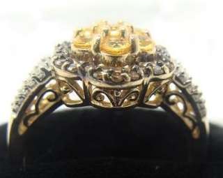   Yellow Gold Citrine, Chocolate Diamond and Clear Diamond Ring  