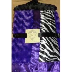   Purple with Black & White Zebra Stripes Baby Blanket Silky & Satiny