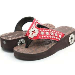  American Western Cowgirl Red Crystal Concho Cross Wedge 