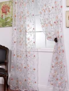 Marthas Bouquet White Embroidered Organza Sheer Curtain Panel  