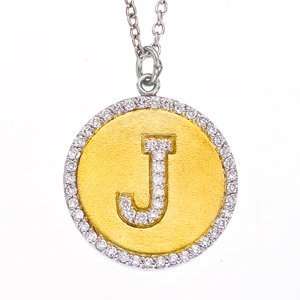   gold with White diamonds initial J disc pendant necklace Jewelry