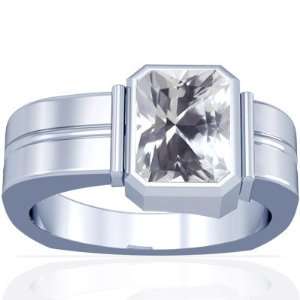  18K White Gold Emerald Cut White Sapphire Solitaire Ring Jewelry