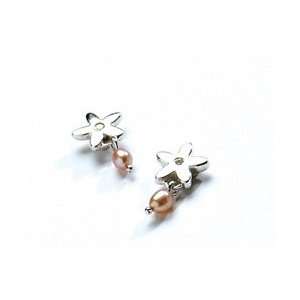 Post Daisy Flower Earrings with Pink Fresh Water Pearl Drops and 2 
