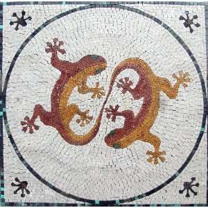  32x32 Twin Geckos Marble Mosaic Floor Tile Wall Deco