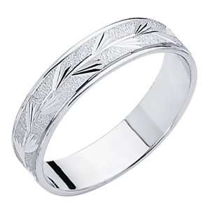 14K White Gold Satin Diamond Cut Embossed Wedding Band Ring for Men 