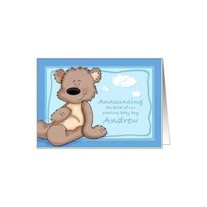  Andrew   Teddy Bear Birth Announcement Card Health 