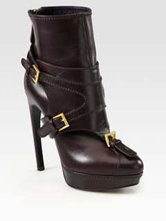 Alexander McQueen   Leather Horn Heel Buckle Ankle Boots